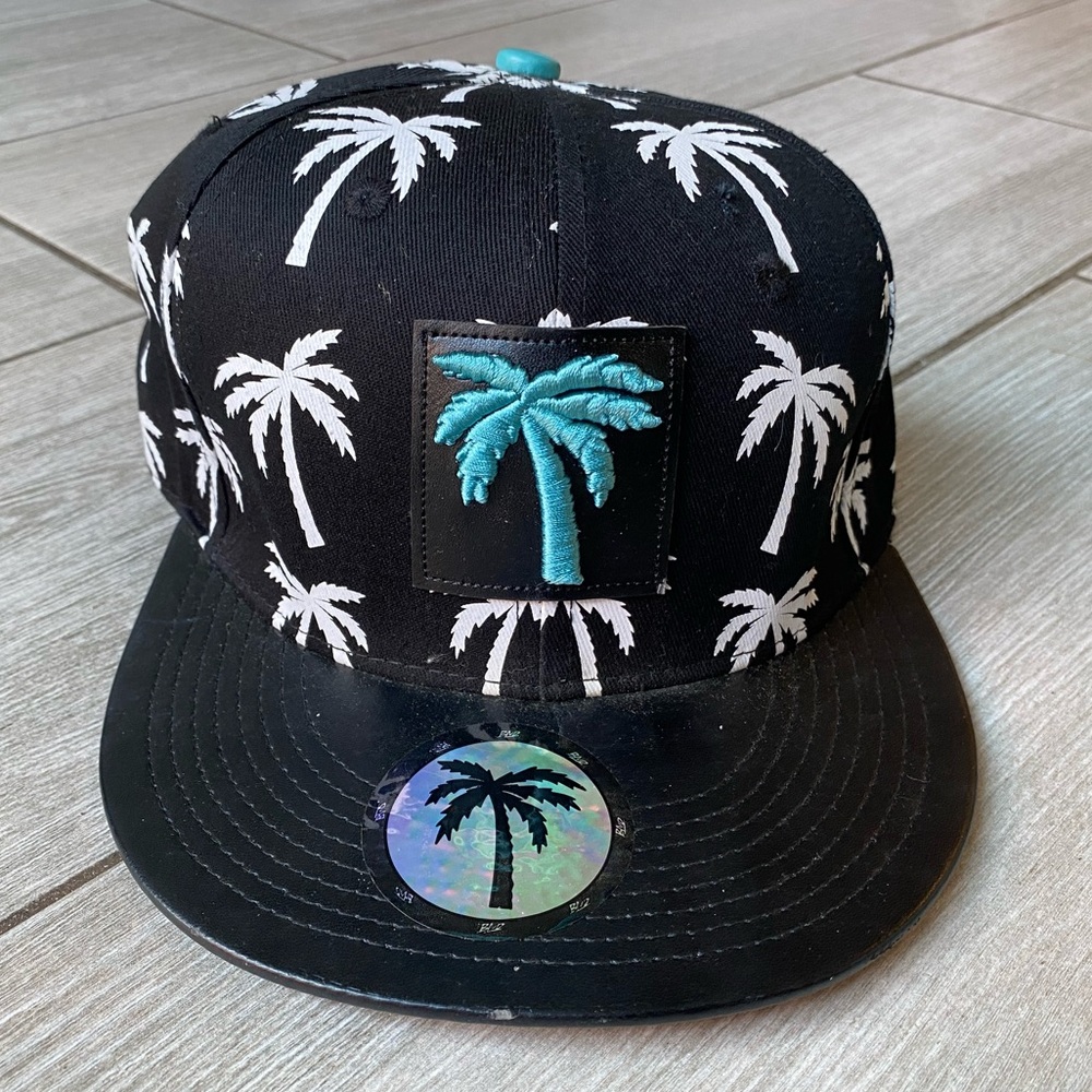 BLVD Supply Co Palm Tree Black & Turquoise Floral Strapback Hat